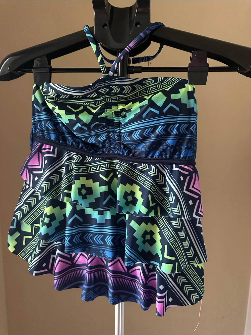 Justice Multicolor Aztec-Pattern Ruffle Tankini Top and bottom - 16/18